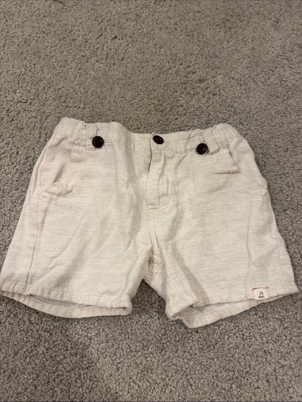 Kids Cream Linen-Blend Shorts with Button Detail